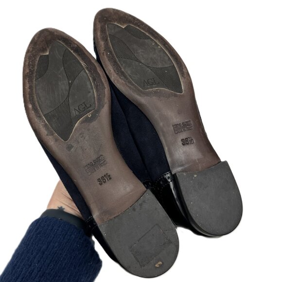 AGL Attilio Giusti Leombruni Dara Cap Toe Ballet Flats Navy Suede Patent 6.5 - Picture 8 of 9